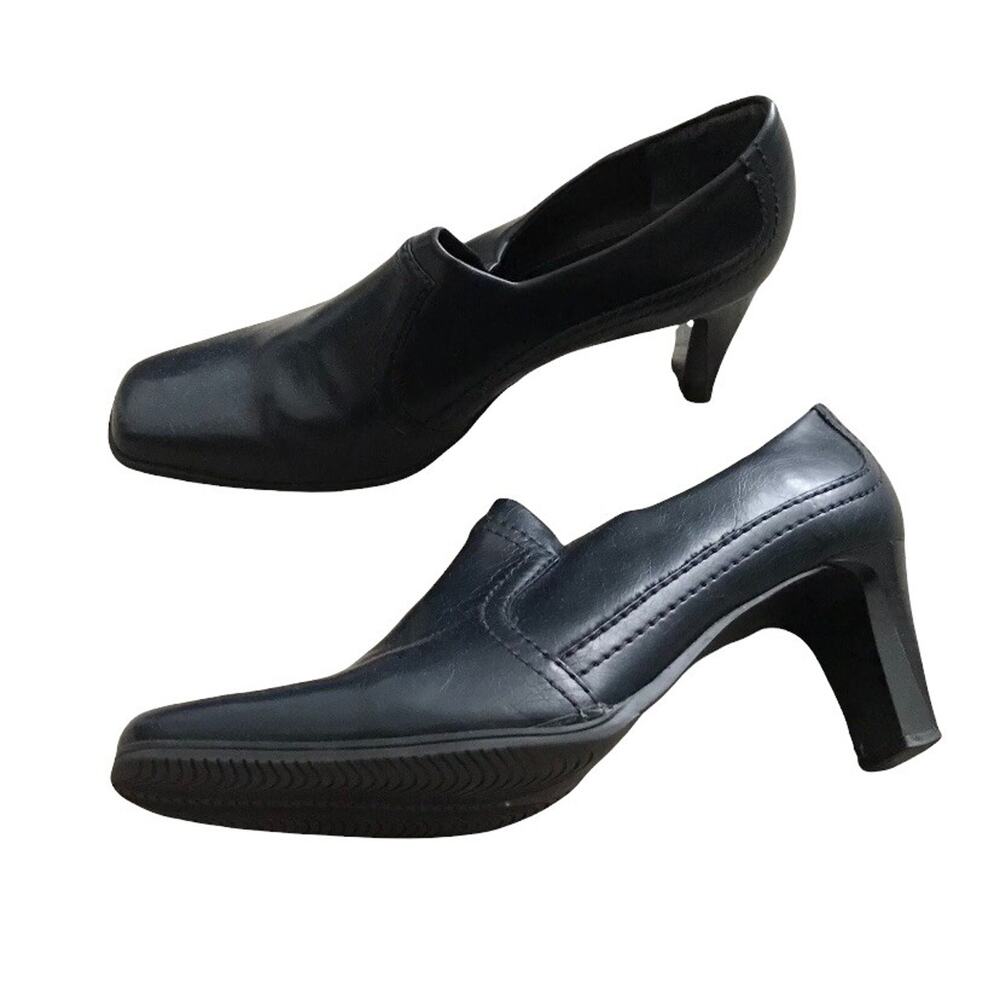 Donna Lawrence Pumps Womens Size 8M Black Faux Leather Slip On Comfort Heels